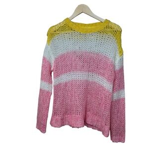 Sundance Sweater Size Small Julia Stripe Cozy Soft Pink Yellow White Open Knit‎